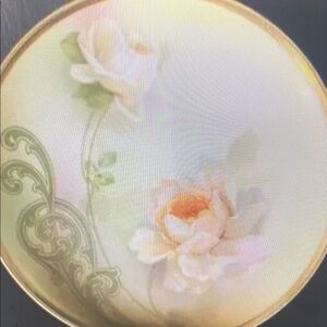 Antique Hand Painted Plate Pink Roses RS Prussia Gold Rim